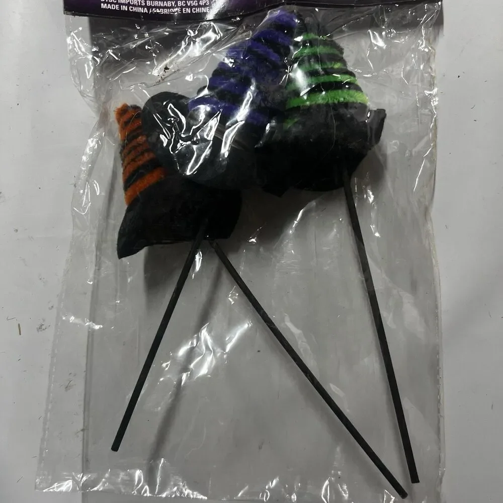 Lot of 3 Halloween Party Decor Skeleton Lantern, Fright Tape, Witch Hat Picks